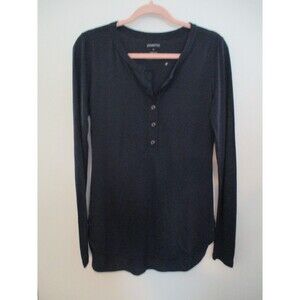 Paskho Womens M Sensually Soft Knit Travel Henley Navy Blue Silk Wool Layering